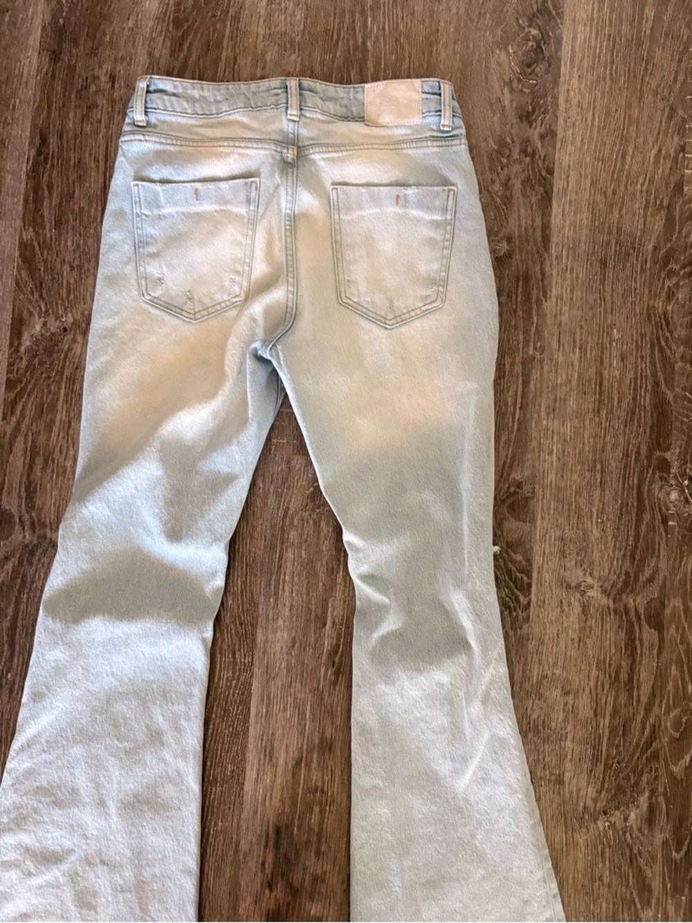 Zara Light Blue Distressed Flare Jeans - Picture 5 of 10